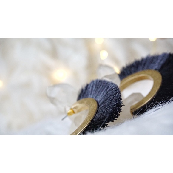 NEW! Black Charcoal Two Tone Tassel Hoop Earrings - Picture 8 of 10